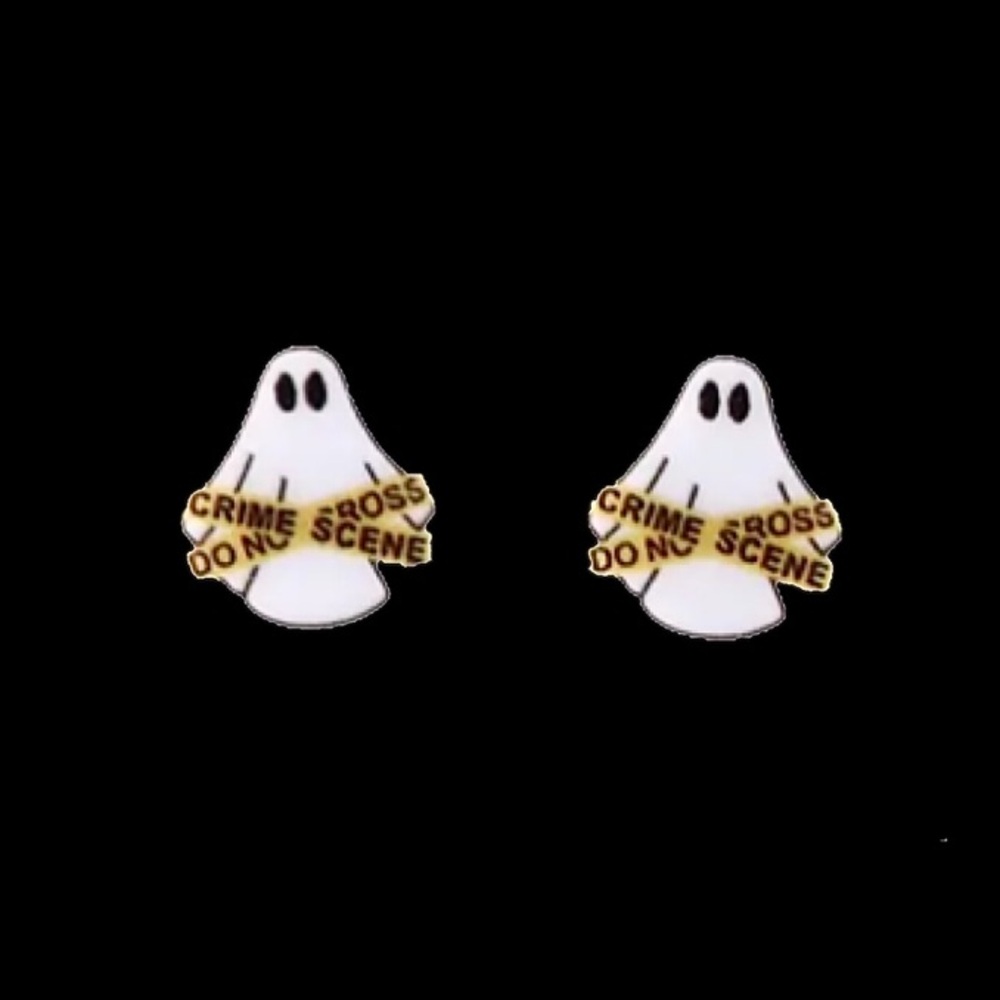 Crime Scene Do Not Cross Ghost Halloween Stud Earrings